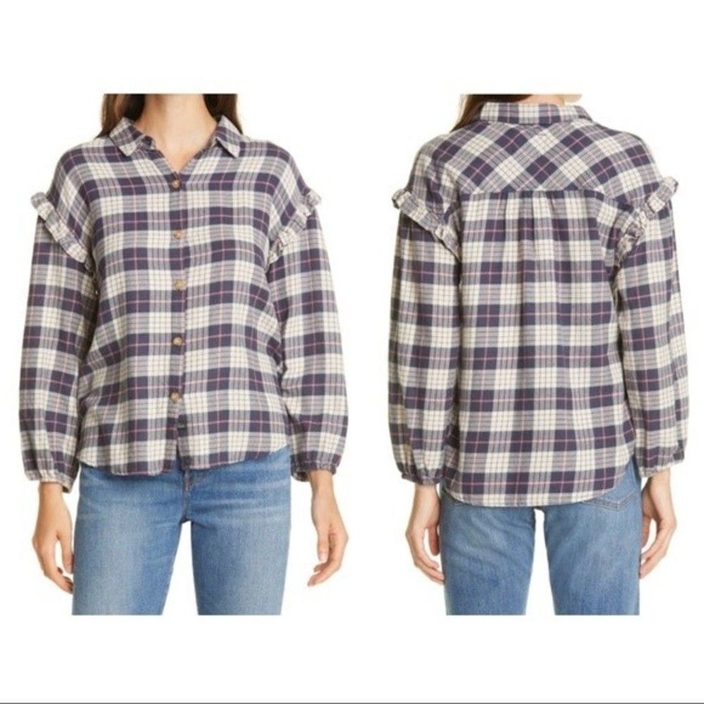 Rails Women’s NWT Willow Ruffle Sleeve Flannel Button-Up Shirt Size XL Plaid New
